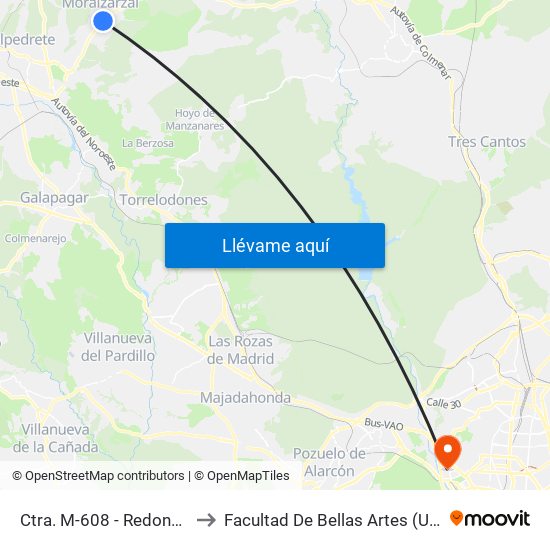 Ctra. M-608 - Redondillo to Facultad De Bellas Artes (Ucm) map
