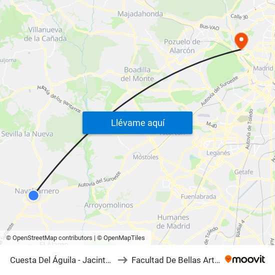 Cuesta Del Águila - Jacinto González to Facultad De Bellas Artes (Ucm) map