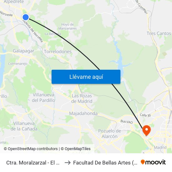 Ctra. Moralzarzal - El Roble to Facultad De Bellas Artes (Ucm) map