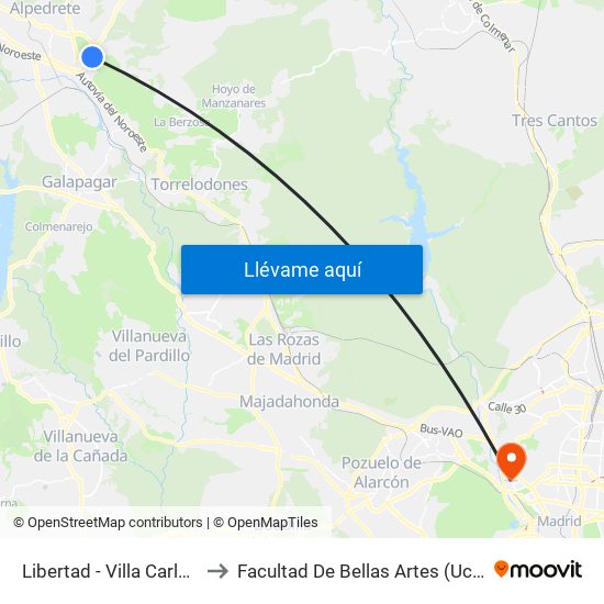 Libertad - Villa Carlota to Facultad De Bellas Artes (Ucm) map