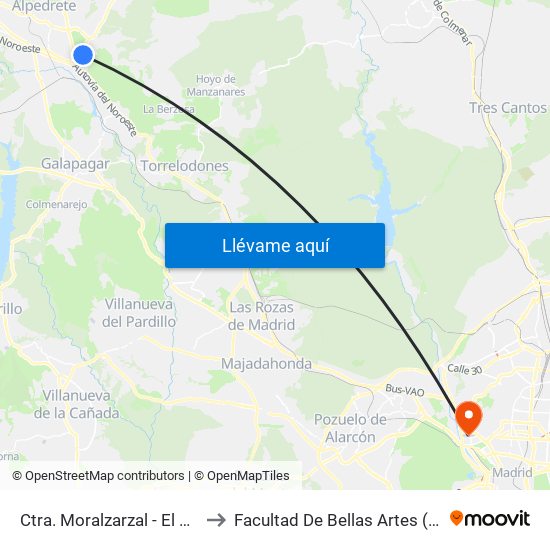 Ctra. Moralzarzal - El Roble to Facultad De Bellas Artes (Ucm) map