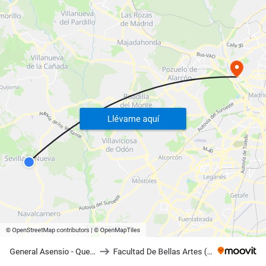 General Asensio - Quevedo to Facultad De Bellas Artes (Ucm) map