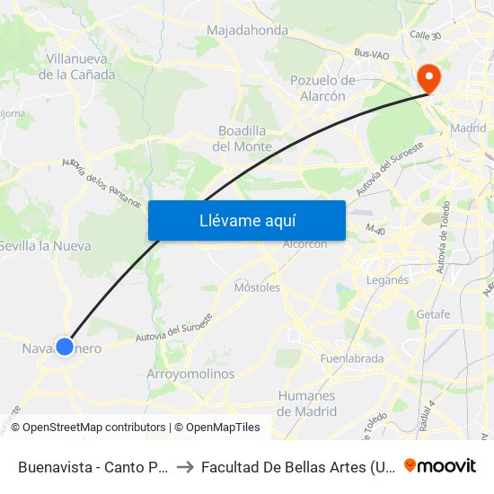 Buenavista - Canto Pelín to Facultad De Bellas Artes (Ucm) map