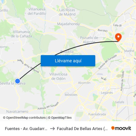 Fuentes - Av. Guadarrama to Facultad De Bellas Artes (Ucm) map