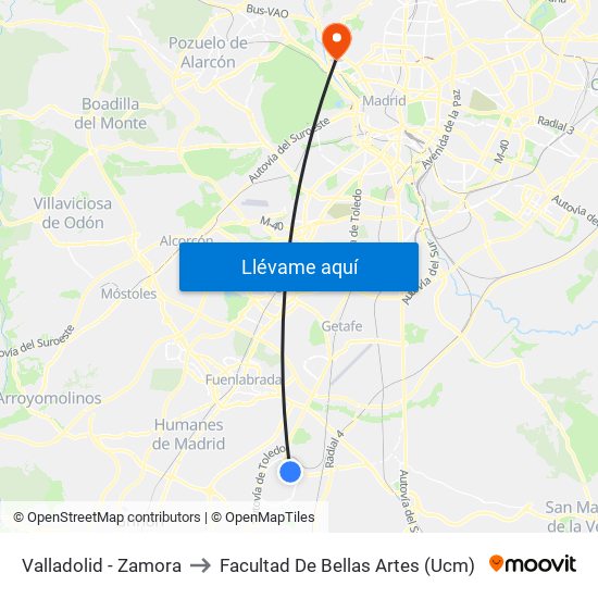 Valladolid - Zamora to Facultad De Bellas Artes (Ucm) map