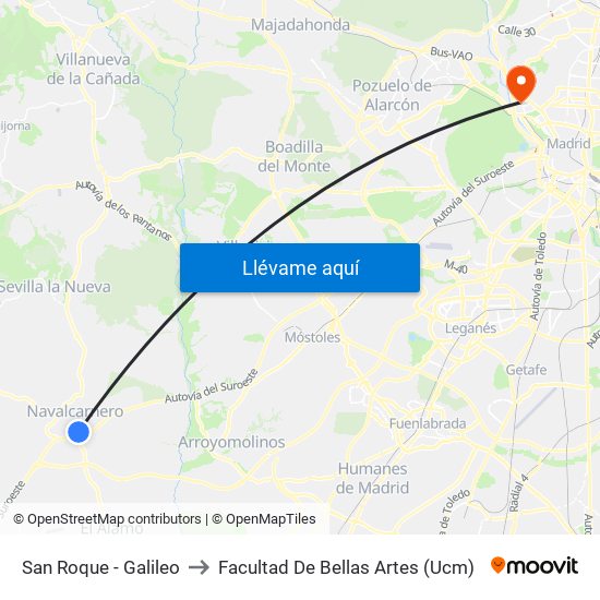 San Roque - Galileo to Facultad De Bellas Artes (Ucm) map