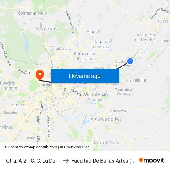 Ctra. A-2 - C. C. La Dehesa to Facultad De Bellas Artes (Ucm) map