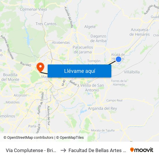 Vía Complutense - Brihuega to Facultad De Bellas Artes (Ucm) map