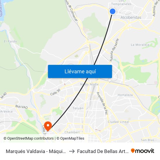 Marqués Valdavia - Máquina Del Tren to Facultad De Bellas Artes (Ucm) map