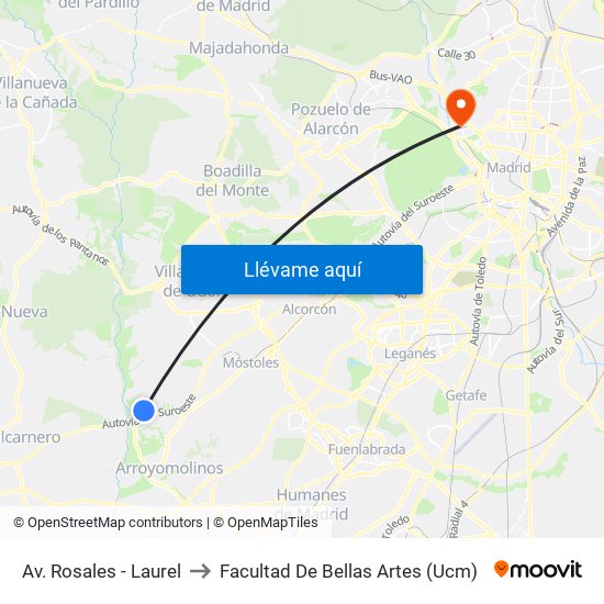 Av. Rosales - Laurel to Facultad De Bellas Artes (Ucm) map
