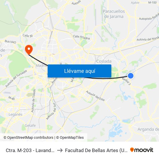 Ctra. M-203 - Lavandería to Facultad De Bellas Artes (Ucm) map