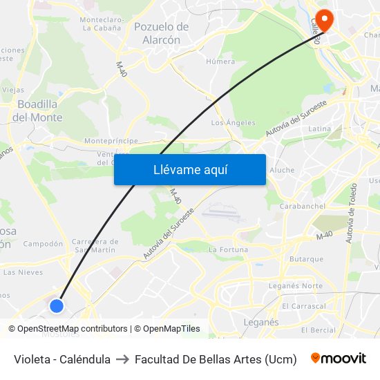 Violeta - Caléndula to Facultad De Bellas Artes (Ucm) map