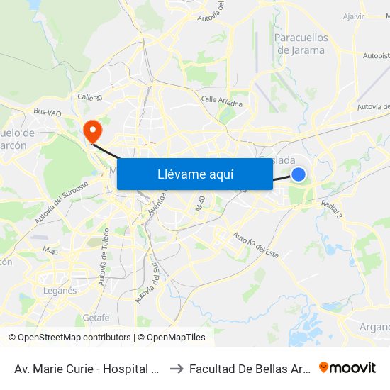 Av. Marie Curie - Hospital Del Henares to Facultad De Bellas Artes (Ucm) map