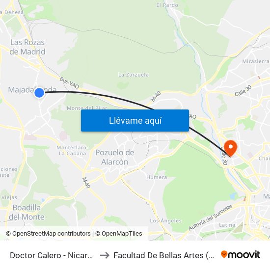 Doctor Calero - Nicaragua to Facultad De Bellas Artes (Ucm) map