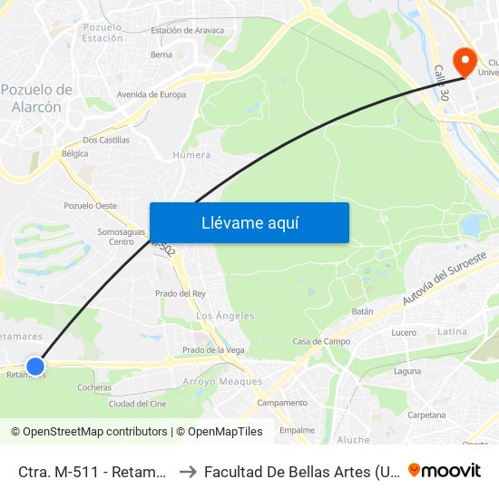 Ctra. M-511 - Retamares to Facultad De Bellas Artes (Ucm) map