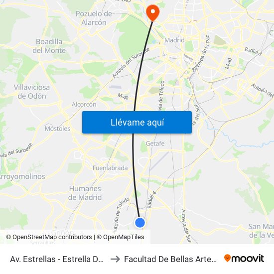 Av. Estrellas - Estrella Denébola to Facultad De Bellas Artes (Ucm) map