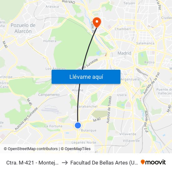 Ctra. M-421 - Montejano to Facultad De Bellas Artes (Ucm) map