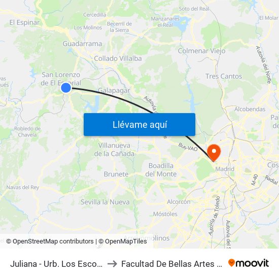 Juliana - Urb. Los Escoriales to Facultad De Bellas Artes (Ucm) map