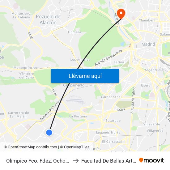 Olímpico Fco. Fdez. Ochoa - Río Tajo to Facultad De Bellas Artes (Ucm) map