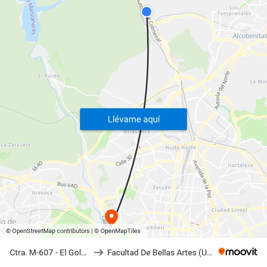 Ctra. M-607 - El Goloso to Facultad De Bellas Artes (Ucm) map