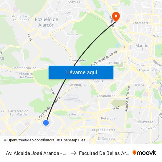 Av. Alcalde José Aranda - Porto Cristo to Facultad De Bellas Artes (Ucm) map