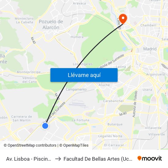 Av. Lisboa - Piscinas to Facultad De Bellas Artes (Ucm) map