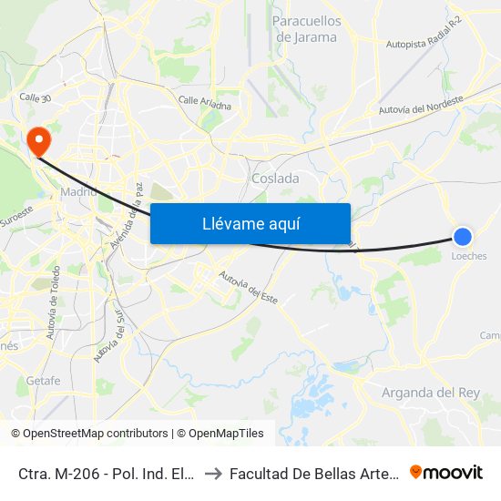 Ctra. M-206 - Pol. Ind. El Caballo to Facultad De Bellas Artes (Ucm) map
