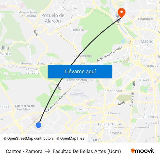 Cantos - Zamora to Facultad De Bellas Artes (Ucm) map