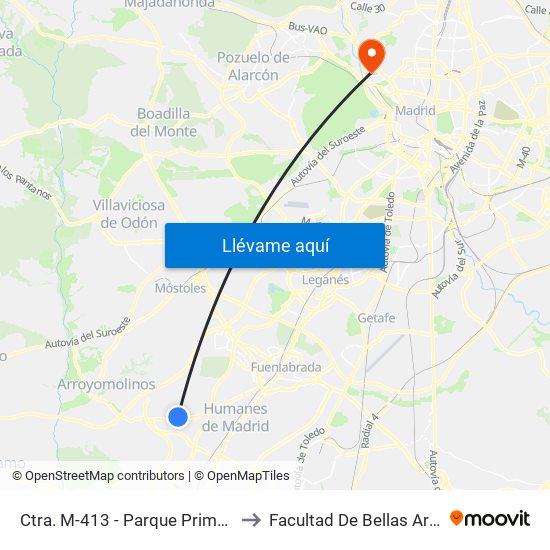 Ctra. M-413 - Parque Primero De Mayo to Facultad De Bellas Artes (Ucm) map