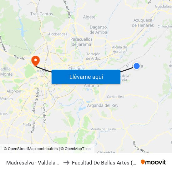Madreselva - Valdeláguila to Facultad De Bellas Artes (Ucm) map