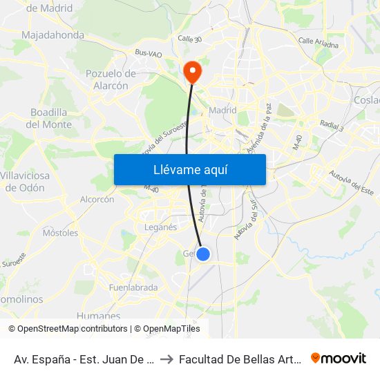 Av. España - Est. Juan De La Cierva to Facultad De Bellas Artes (Ucm) map