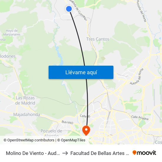 Molino De Viento - Auditorio to Facultad De Bellas Artes (Ucm) map