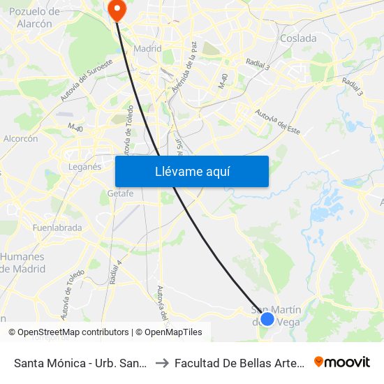 Santa Mónica - Urb. Santa Elena to Facultad De Bellas Artes (Ucm) map