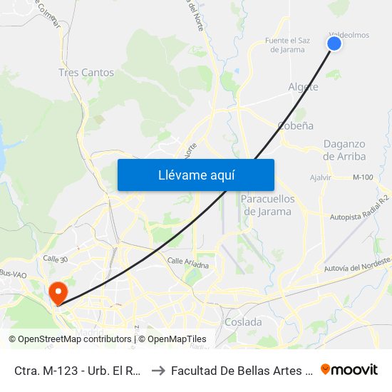 Ctra. M-123 - Urb. El Retorno to Facultad De Bellas Artes (Ucm) map