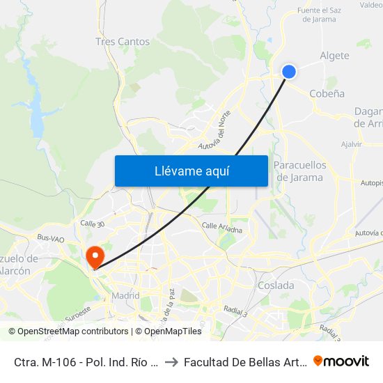 Ctra. M-106 - Pol. Ind. Río De Janeiro to Facultad De Bellas Artes (Ucm) map
