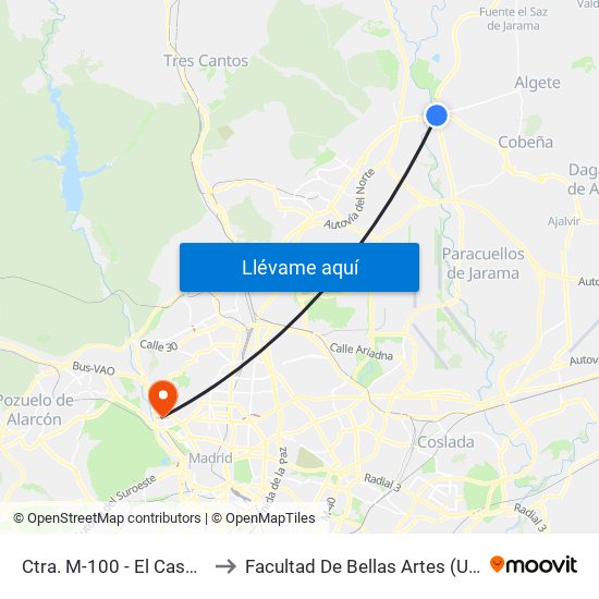 Ctra. M-100 - El Casetón to Facultad De Bellas Artes (Ucm) map