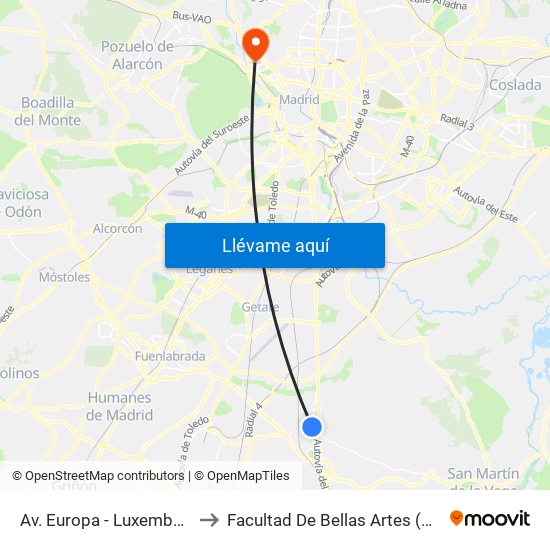 Av. Europa - Luxemburgo to Facultad De Bellas Artes (Ucm) map