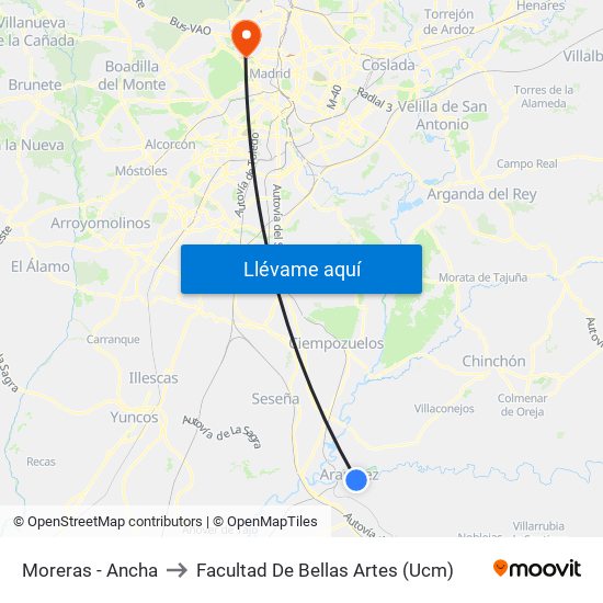 Moreras - Ancha to Facultad De Bellas Artes (Ucm) map