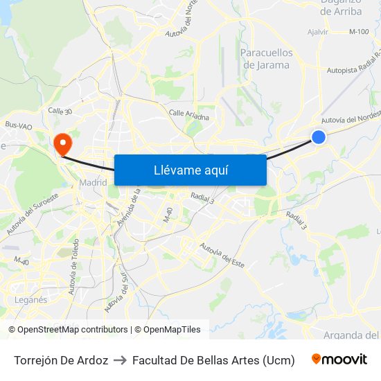 Torrejón De Ardoz to Facultad De Bellas Artes (Ucm) map