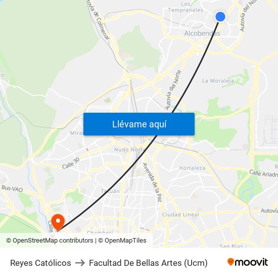Reyes Católicos to Facultad De Bellas Artes (Ucm) map