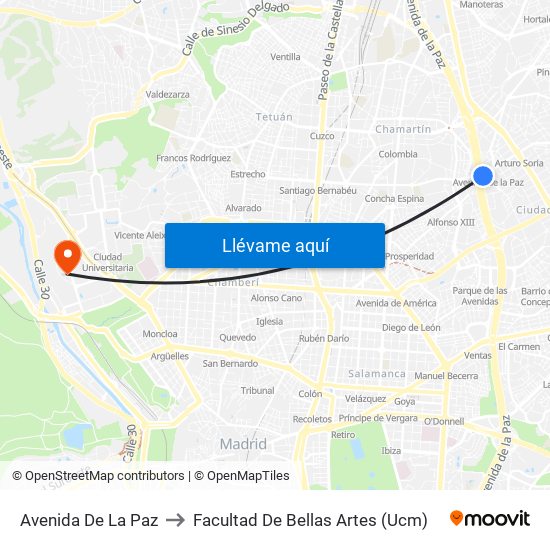 Avenida De La Paz to Facultad De Bellas Artes (Ucm) map
