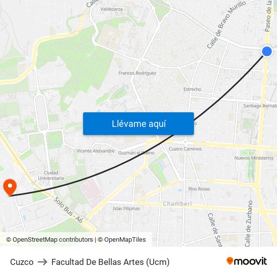 Cuzco to Facultad De Bellas Artes (Ucm) map