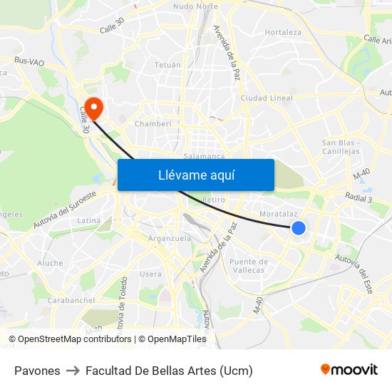 Pavones to Facultad De Bellas Artes (Ucm) map