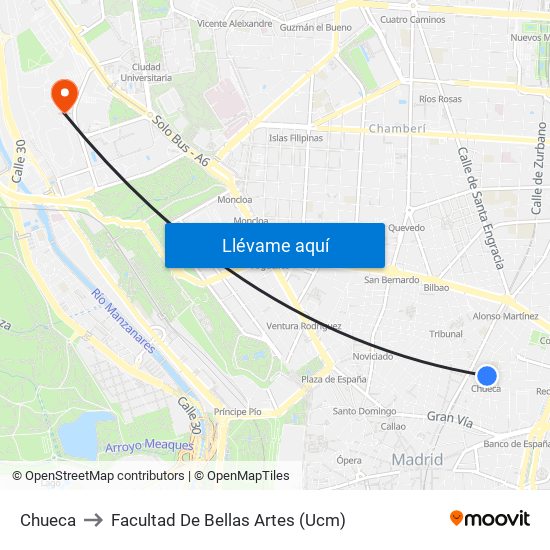 Chueca to Facultad De Bellas Artes (Ucm) map