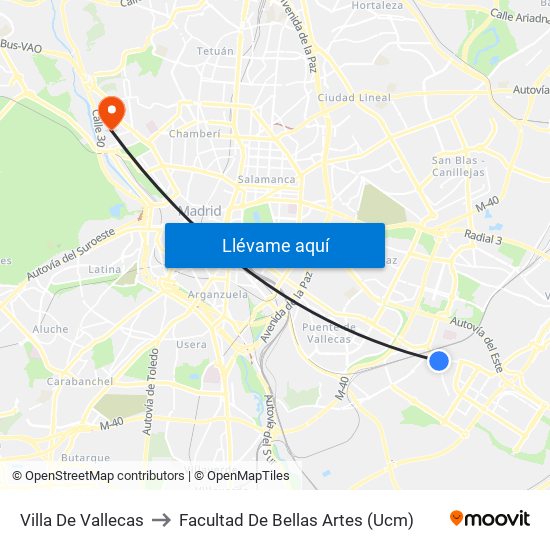 Villa De Vallecas to Facultad De Bellas Artes (Ucm) map