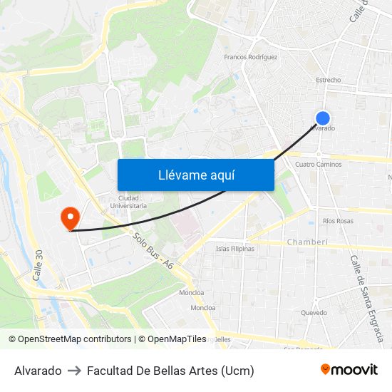 Alvarado to Facultad De Bellas Artes (Ucm) map