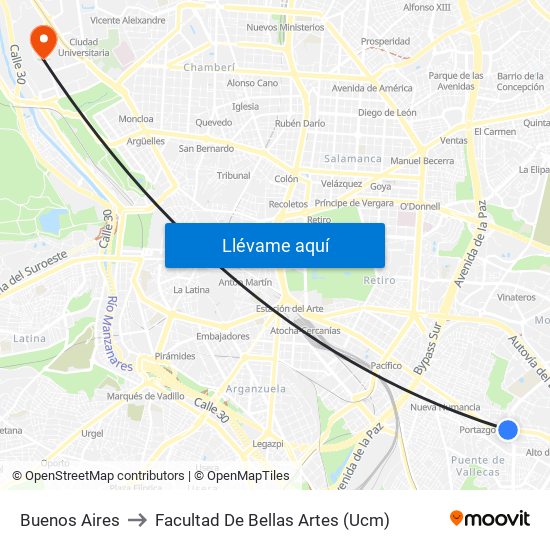 Buenos Aires to Facultad De Bellas Artes (Ucm) map