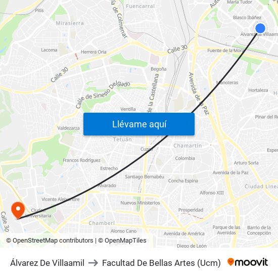Álvarez De Villaamil to Facultad De Bellas Artes (Ucm) map