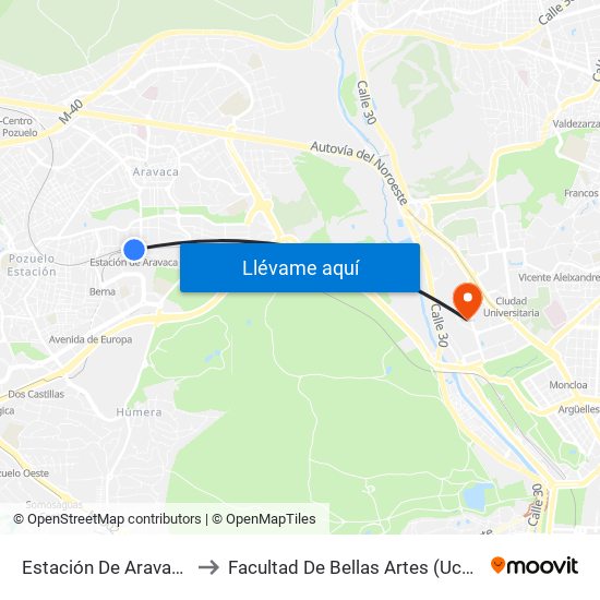 Estación De Aravaca to Facultad De Bellas Artes (Ucm) map