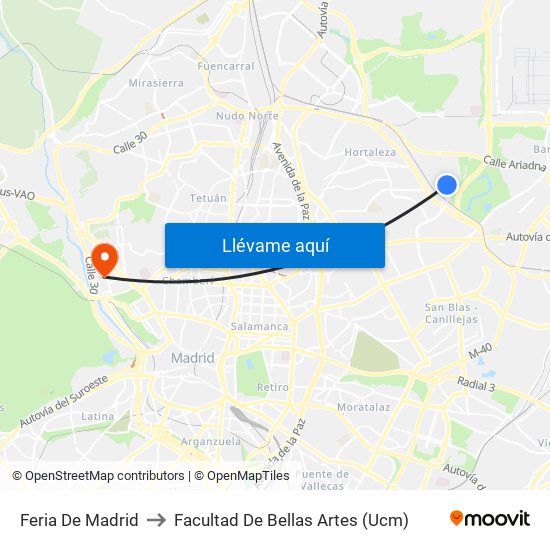 Feria De Madrid to Facultad De Bellas Artes (Ucm) map